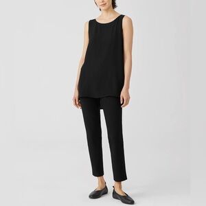 Eileen Fisher Silk Georgette Crepe Bateau Neck Tank Easy Fit Long Length NWT XS